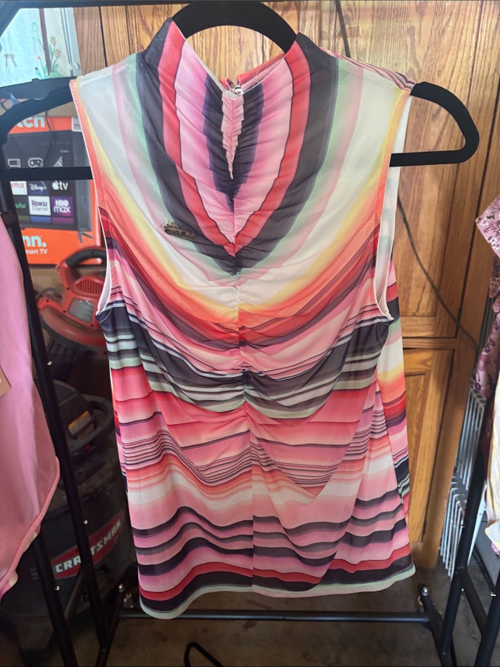 Sleeveless Pink Striped Mock-Neck Women’s Top